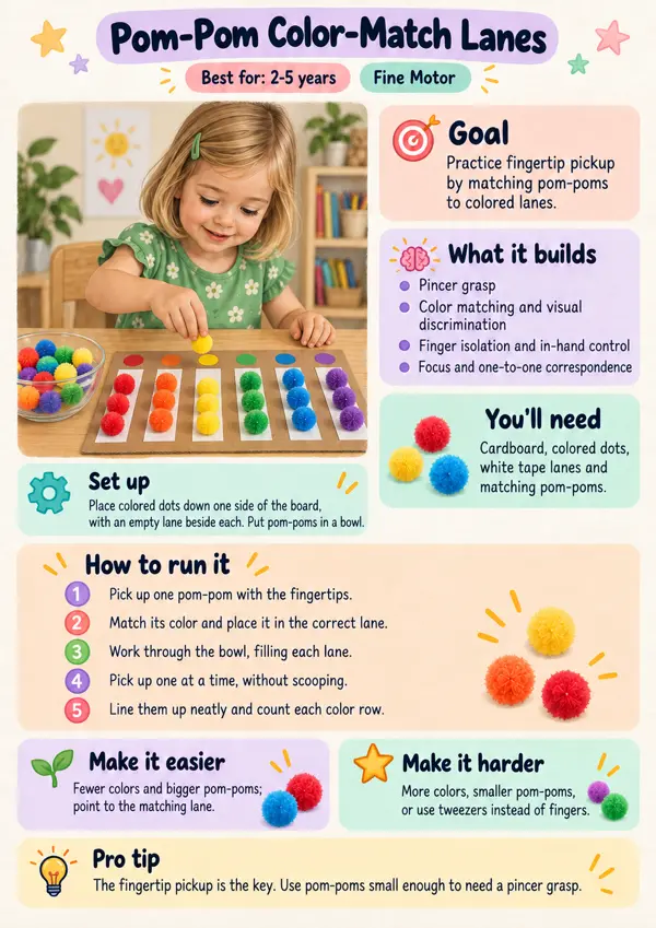 Activity sheet: Pom-Pom Color-Match Lanes
